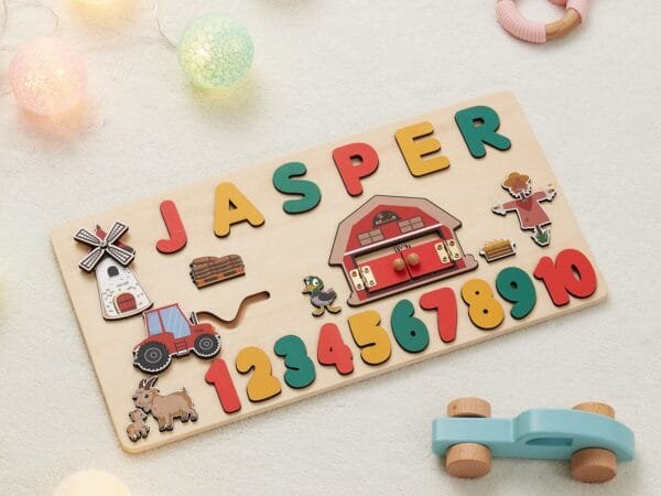 Personalized Wooden Baby Name Puzzle-Kids wooden puzzle-Farm - Image 3