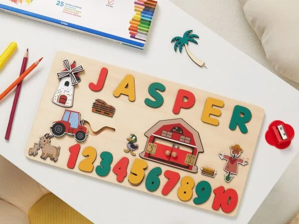 Personalized Wooden Baby Name Puzzle-Kids wooden puzzle-Farm - Image 2