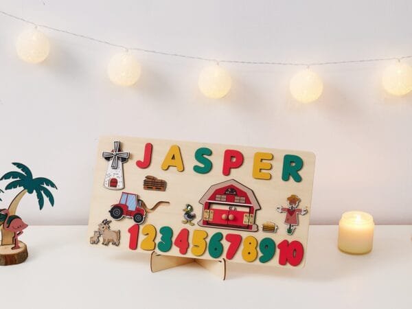 Personalized Wooden Baby Name Puzzle-Kids wooden puzzle-Farm - Image 5