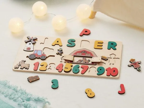 Personalized Wooden Baby Name Puzzle-Kids wooden puzzle-Farm - Image 4