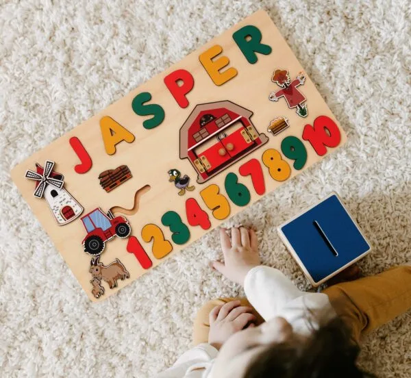 Personalized Wooden Baby Name Puzzle-Kids wooden puzzle-Farm