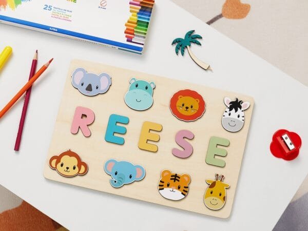 Wooden Name Puzzle for Children | Custom Name Puzzle Toy | Unique Educational Gift-Animal Series 2 - Image 2