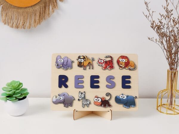 Personalized Wooden Baby Name Puzzle-Animal Series 4 - Image 5