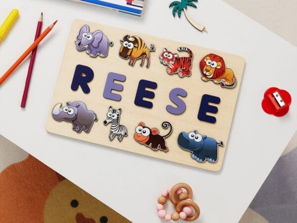 Personalized Wooden Baby Name Puzzle-Animal Series 4 - Image 2