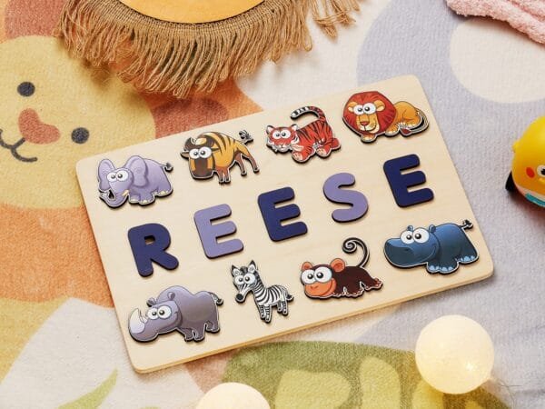 Personalized Wooden Baby Name Puzzle-Animal Series 4 - Image 3