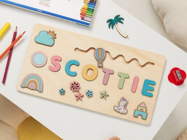 Personalized Wooden Baby Name Puzzle - Rainbow - Image 2