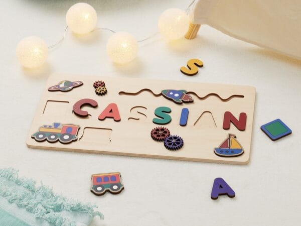 Wooden Name Puzzle for Children | Custom Name Puzzle Toy | Unique Educational Gift-Rainbow Rocket - Image 4