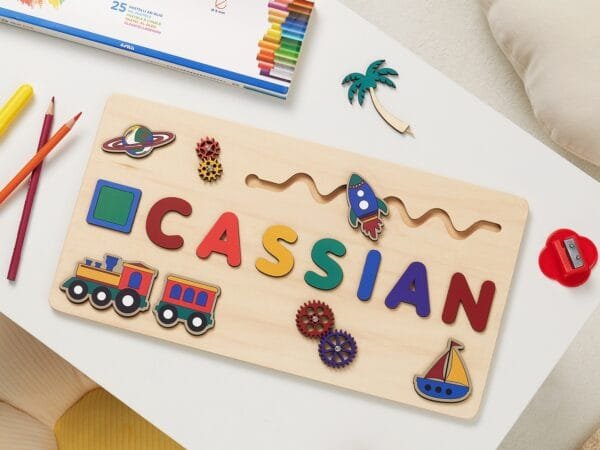 Wooden Name Puzzle for Children | Custom Name Puzzle Toy | Unique Educational Gift-Rainbow Rocket - Image 2