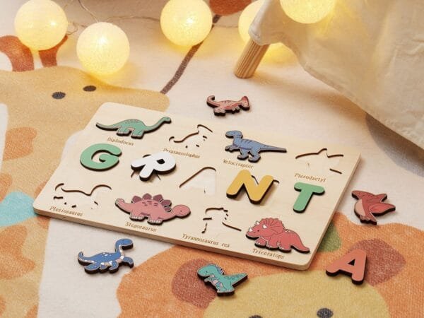 Personalised Wooden Baby Name Puzzle - Dinosaur - Image 4