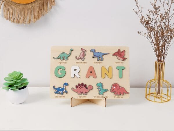 Personalised Wooden Baby Name Puzzle - Dinosaur - Image 5