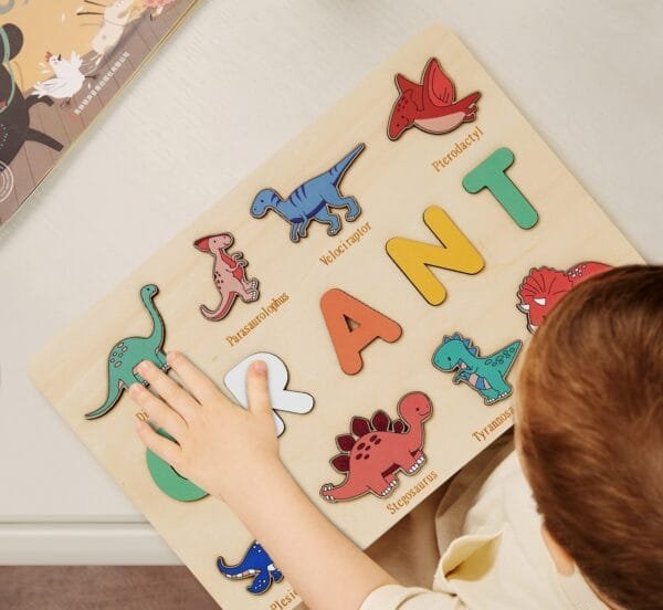 Personalised Wooden Baby Name Puzzle - Dinosaur