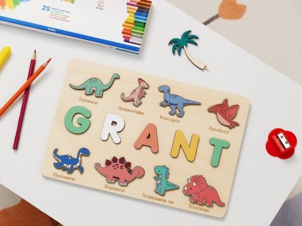 Personalised Wooden Baby Name Puzzle - Dinosaur - Image 2