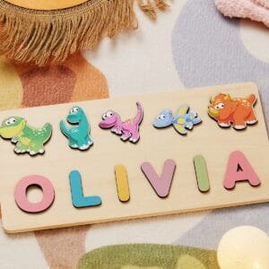 Personalized Wooden Baby Name Puzzle-Name puzzle for toddlers-Dinosaur 2