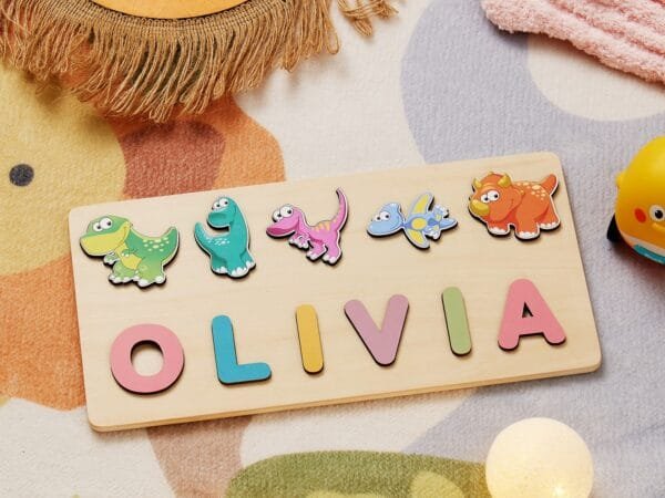 Personalized Wooden Baby Name Puzzle-Name puzzle for toddlers-Dinosaur 2