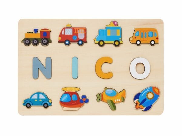 Personalized Wooden Baby Name Puzzle-Custom name puzzle for kids-Car Series 2 - Image 8