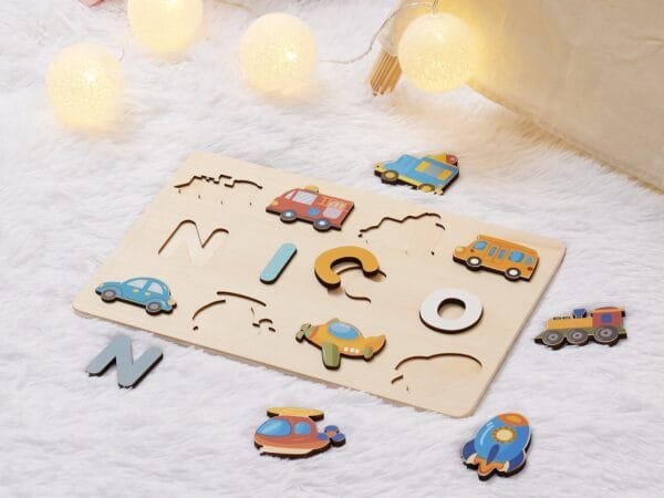 Personalized Wooden Baby Name Puzzle-Custom name puzzle for kids-Car Series 2 - Image 4