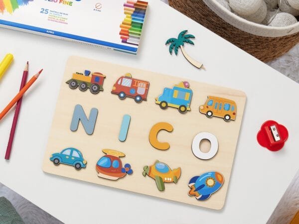 Personalized Wooden Baby Name Puzzle-Custom name puzzle for kids-Car Series 2 - Image 2