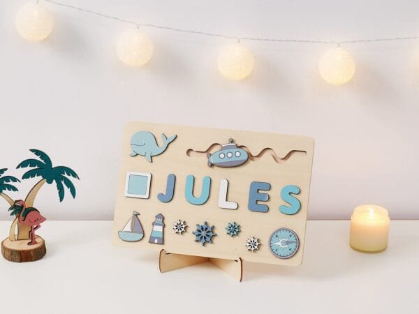 Personalized Wooden Baby Name Puzzle-Name puzzles for children-Submarine - Image 5