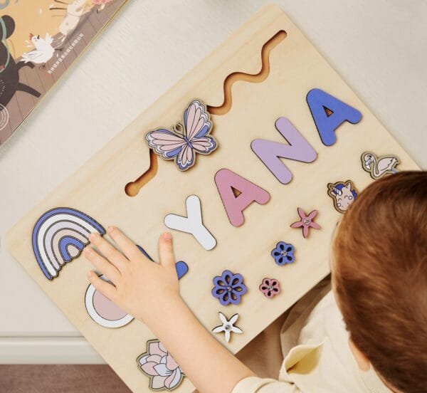 Personalized Wooden Baby Name Puzzle - Colorful Butterfly