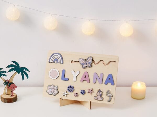 Personalized Wooden Baby Name Puzzle - Colorful Butterfly - Image 5