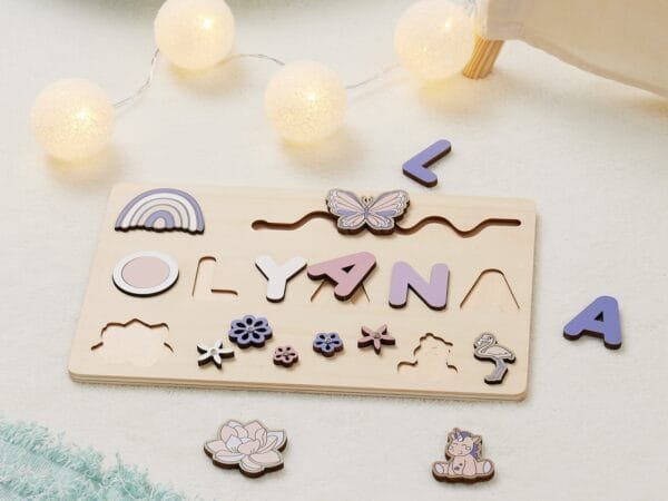 Personalized Wooden Baby Name Puzzle - Colorful Butterfly - Image 4