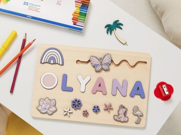 Personalized Wooden Baby Name Puzzle - Colorful Butterfly - Image 2