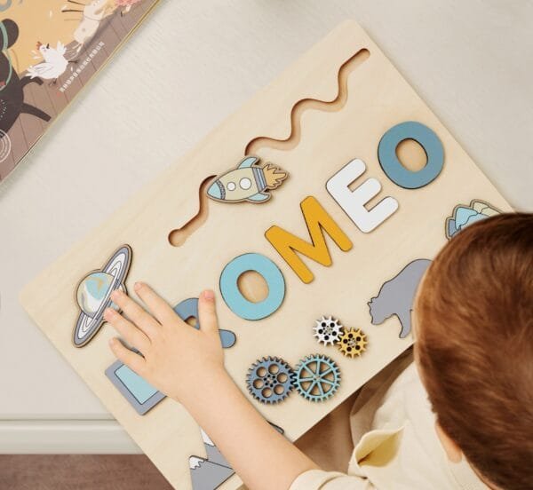 Personalized Wooden Baby Name Puzzle-Custom name puzzle for kids-Space