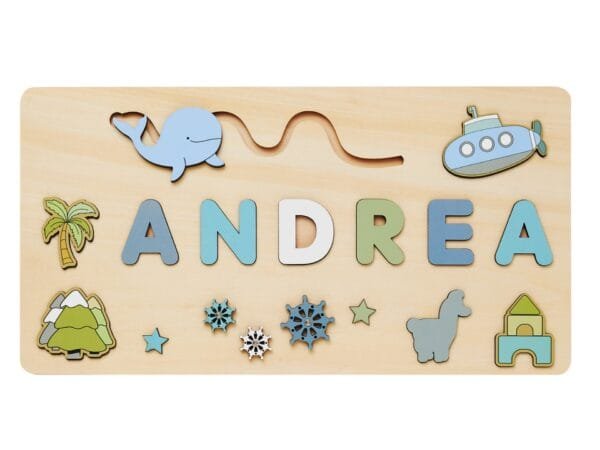 Personalized Wooden Baby Name Puzzle-Custom name toy-Blue Whale - Image 8