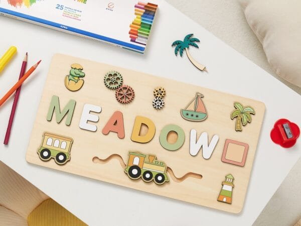 Personalized Wooden Baby Name Puzzle-Name puzzles for children-Baby Crocodile - Image 2