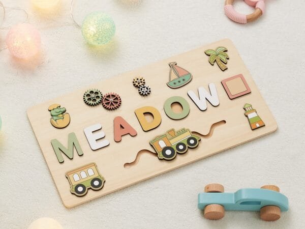 Personalized Wooden Baby Name Puzzle-Name puzzles for children-Baby Crocodile - Image 3