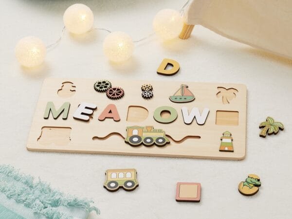 Personalized Wooden Baby Name Puzzle-Name puzzles for children-Baby Crocodile - Image 4