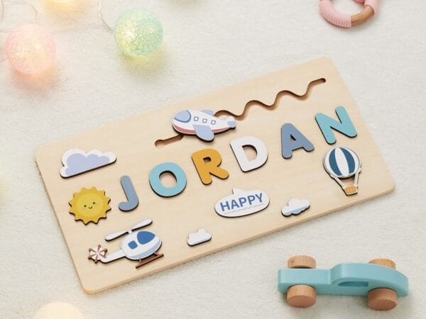 Personalized Name Puzzle for Kids | Custom Wooden Name Puzzle | Educational Toy for Children-Airplane - Image 3