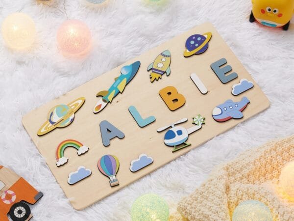 Personalized Wooden Baby Name Puzzle-Wooden name puzzle-Space Shuttle - Image 3