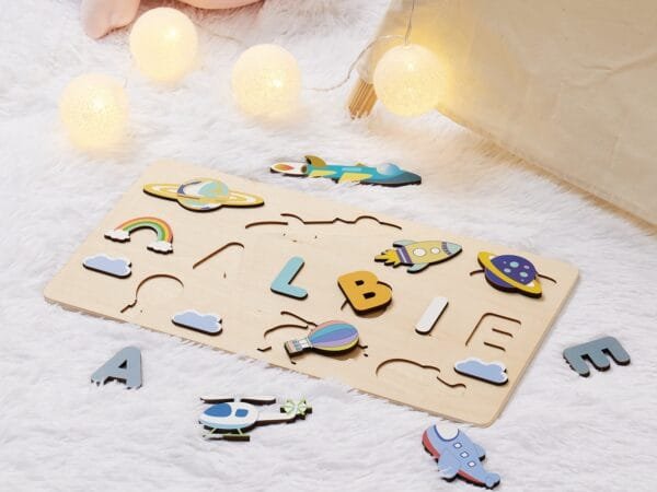 Personalized Wooden Baby Name Puzzle-Wooden name puzzle-Space Shuttle - Image 4