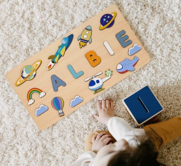 Personalized Wooden Baby Name Puzzle-Wooden name puzzle-Space Shuttle