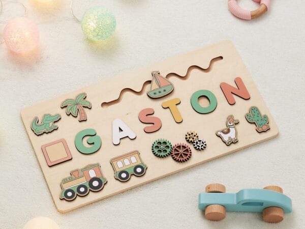 Personalized Wooden Baby Name Puzzle-Personalized name puzzle-Crocodile - Image 3