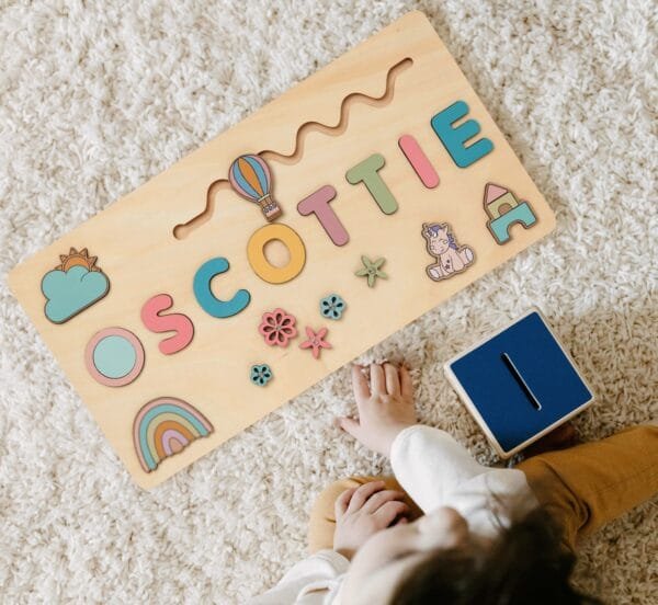 Personalized Wooden Baby Name Puzzle - Rainbow