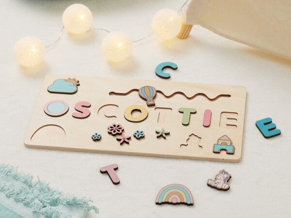 Personalized Wooden Baby Name Puzzle - Rainbow - Image 4