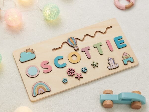 Personalized Wooden Baby Name Puzzle - Rainbow - Image 3