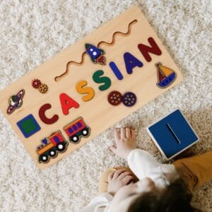 Wooden Name Puzzle for Children | Custom Name Puzzle Toy | Unique Educational Gift-Rainbow Rocket