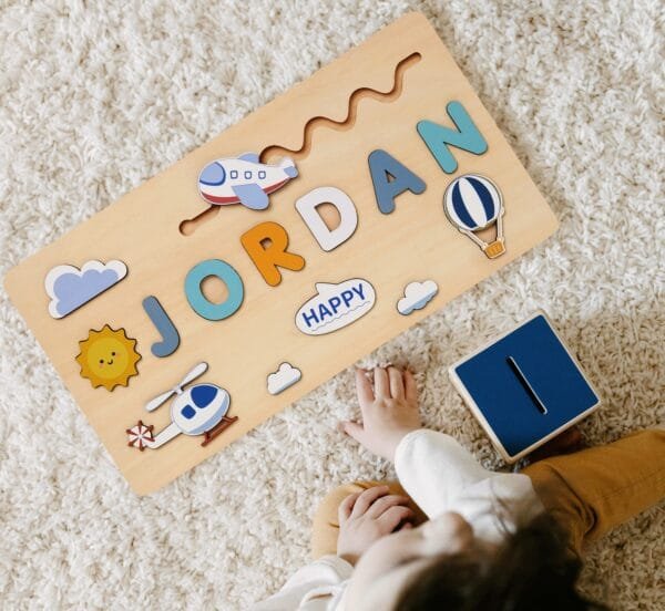 Personalized Name Puzzle for Kids | Custom Wooden Name Puzzle | Educational Toy for Children-Airplane